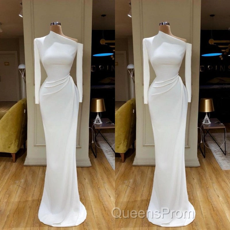 Creamy White Unique neck Long sleeves Mermaid Evening Dress Secondary image