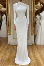 Creamy White Unique neck Long sleeves Mermaid Evening Dress
