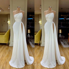 Strapless Creamy White High-split Pleated Long Evening Prom Dress