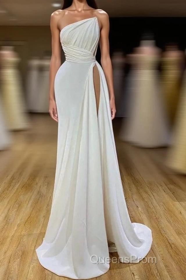 Strapless Creamy White High-split Pleated Long Evening Prom Dress Main image