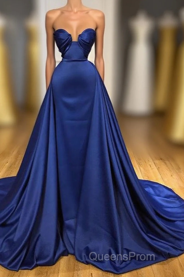 Chic Royal Blue Straps Sweetheart Evening Prom Dress Overskirt With Detachable Train Main image