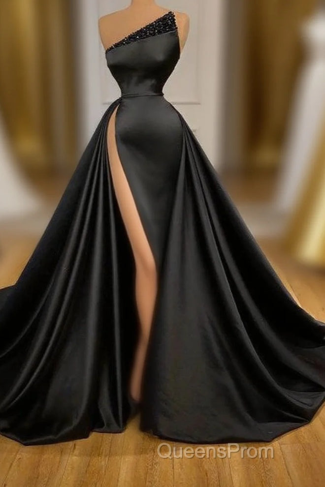 Sexy Black Beadings Evening Prom Dress Long With Split On Sale Main image