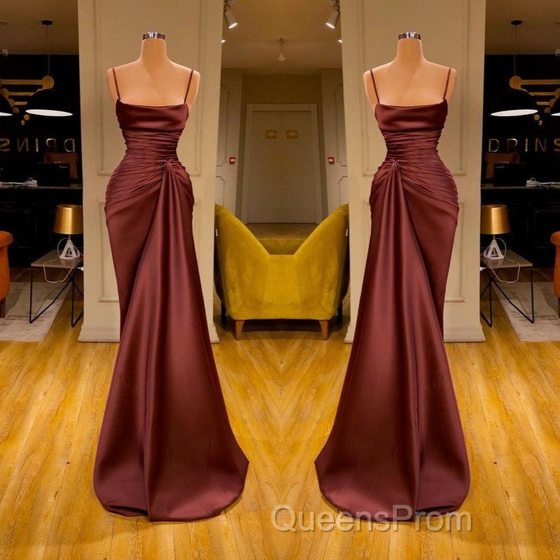 Burgundy Spaghetti-Straps Mermaid Ruffles Evening Prom Dress Long Secondary image