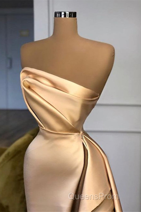 Designer Long Champagne Evening Prom Dress Side Split Evening Party Gowns
