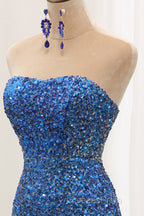 Sparkly Ombre Blue Mermaid Strapless Long Sequin Evening Prom Dress
