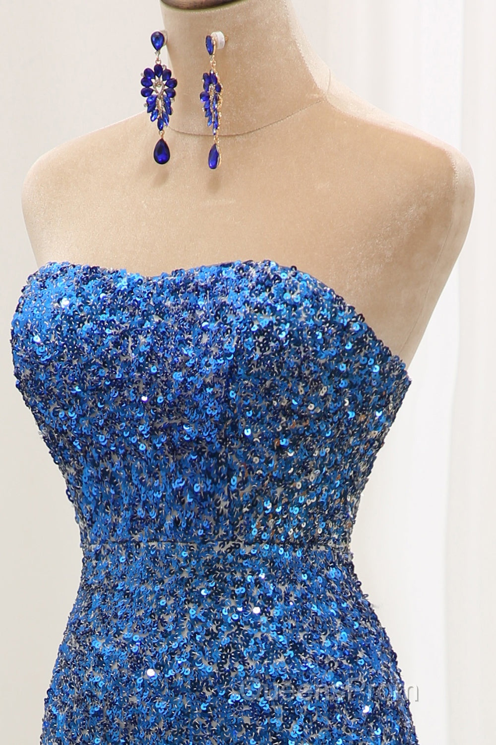 Sparkly Ombre Blue Mermaid Strapless Long Sequin Evening Prom Dress
