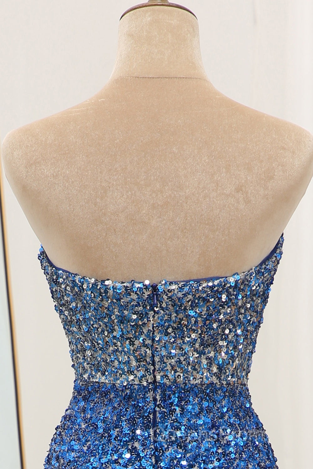 Sparkly Ombre Blue Mermaid Strapless Long Sequin Evening Prom Dress