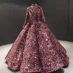 Glitter High Neck Open Back Lace Up Ball Gown Evening Prom Dress