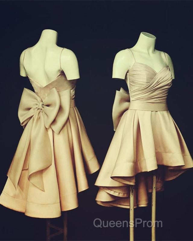 High Low Style Sweetheart Bow Back Satin homecoming Dress