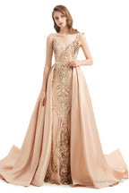 Mermaid Sequins Spaghetti Straps Prom Dresses With Detachable Train