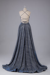 Charming Spaghetti Straps Open Back Sweep Train Prom Dress