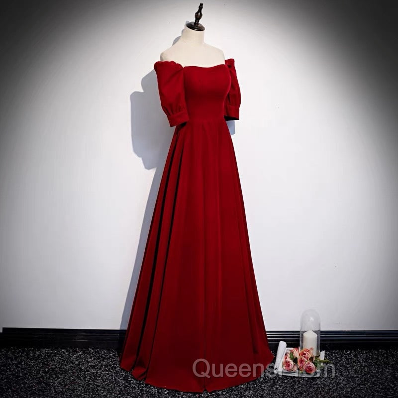 Classic Off Shoulder Long Maroon Evening Prom Dress Secondary image