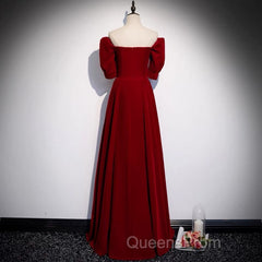 Classic Off Shoulder Long Maroon Evening Prom Dress