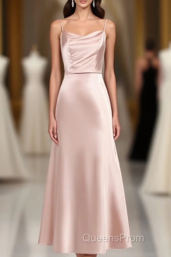 Classic Pink Spaghetti Straps Midi Party Dresss Main image