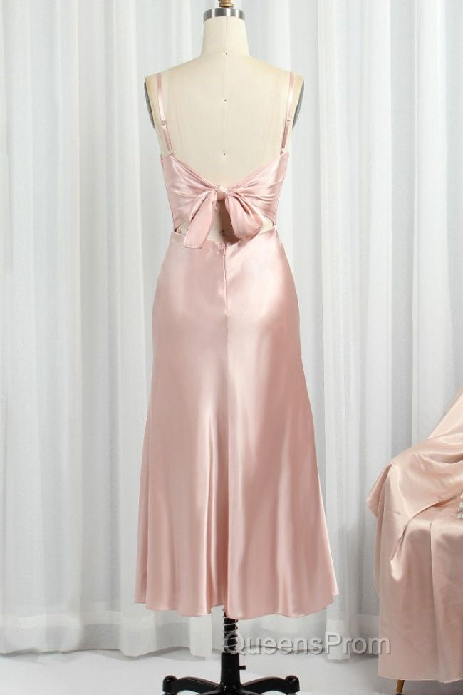 Classic Pink Spaghetti Straps Midi Party Dresss Secondary image