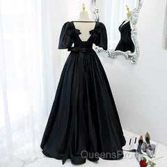 Classy Black Evening Prom Dress Formal Dress with Bubble Sleeves