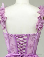 Cute Purple A-Line Lace Up Tulle Homecoming Dress With Appliques