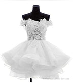 Cute Off The Shoulder Homecoming Dresses, Ivory Lace Beaded Homecoming Dresses