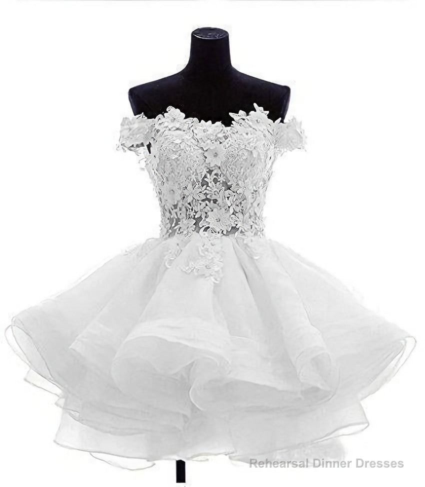 Cute Off The Shoulder Homecoming Dresses, Ivory Lace Beaded Homecoming Dresses