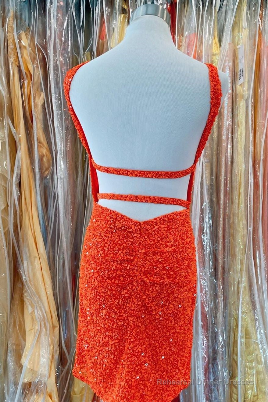 Orange Sequins Cross Front Bodycon Mini Party Dress Secondary image