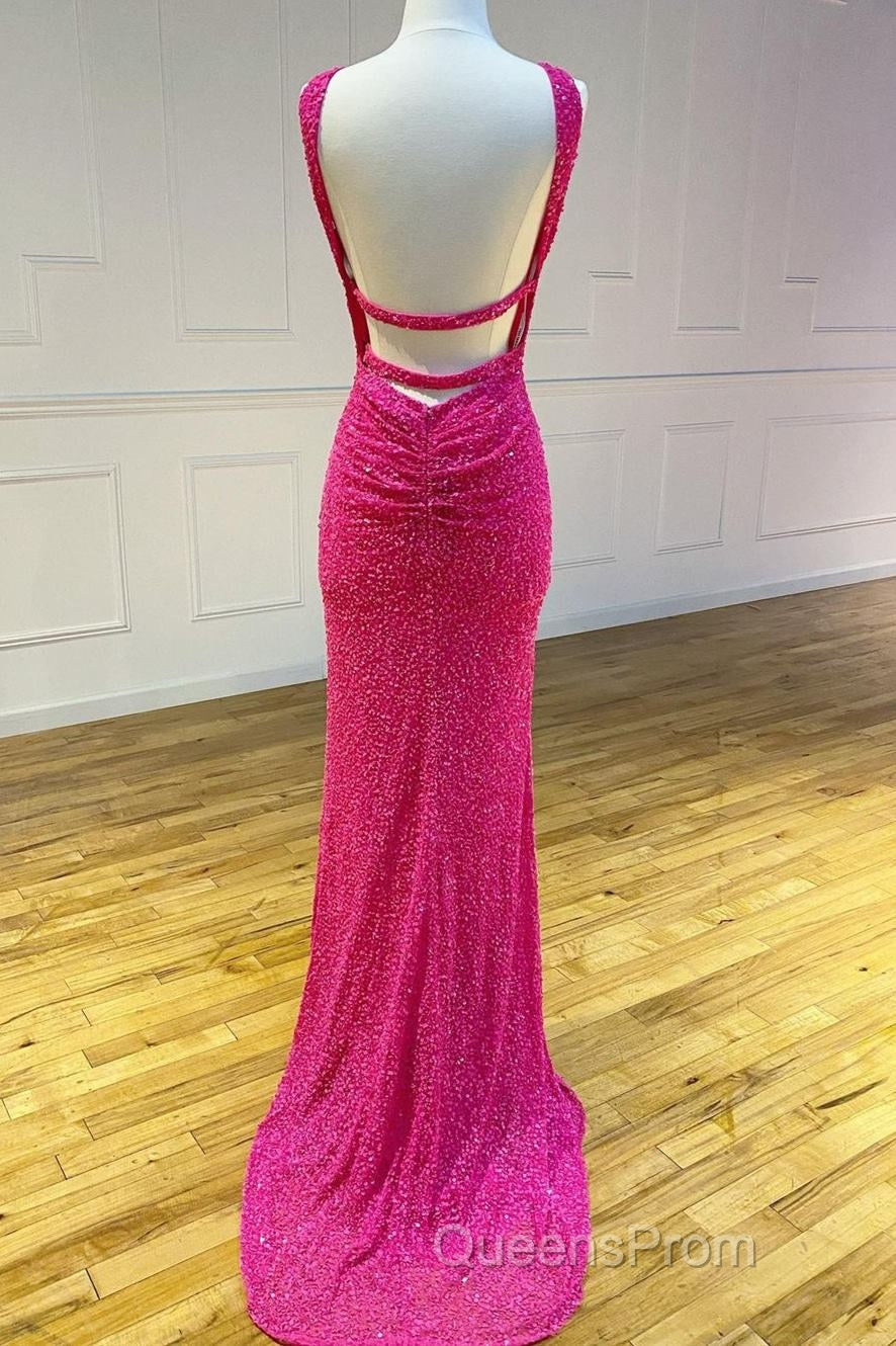 Cross Front Hot Pink Sequins Mermaid Long Formal Dress Secondary image