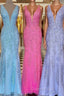 Plunge V Neck Lace Appliques Long Evening Prom Dress