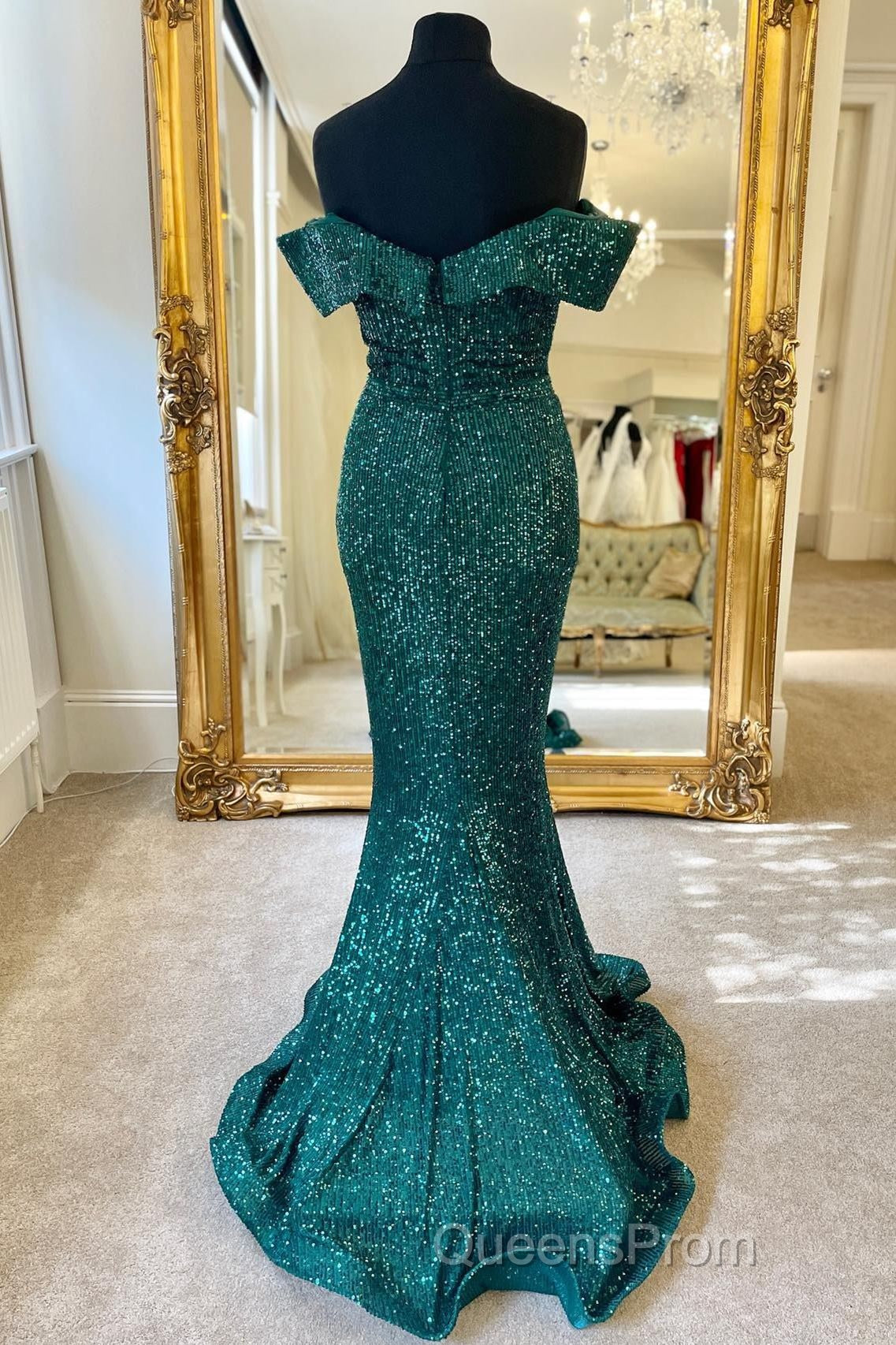 Off the Shoulder Burgundy Sequins Mermaid Long Formal Dress Secondary image