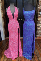 Simply Red Sequin Mermaid Long Evening Prom Dress with Slit