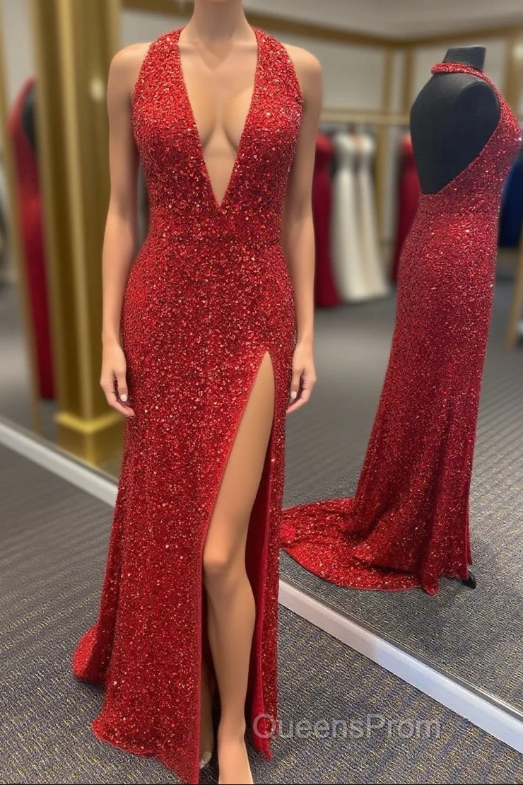 Simply Red Sequin Mermaid Long Evening Prom Dress with Slit Main image