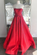 Strapless Red A-line Stunning Long Evening Prom Gown