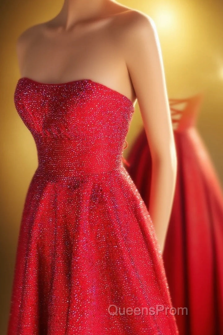 Strapless Red A-line Stunning Long Evening Prom Gown Main image