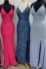 Sparkle Mermaid Sequin Long Evening Prom Dress with Slit