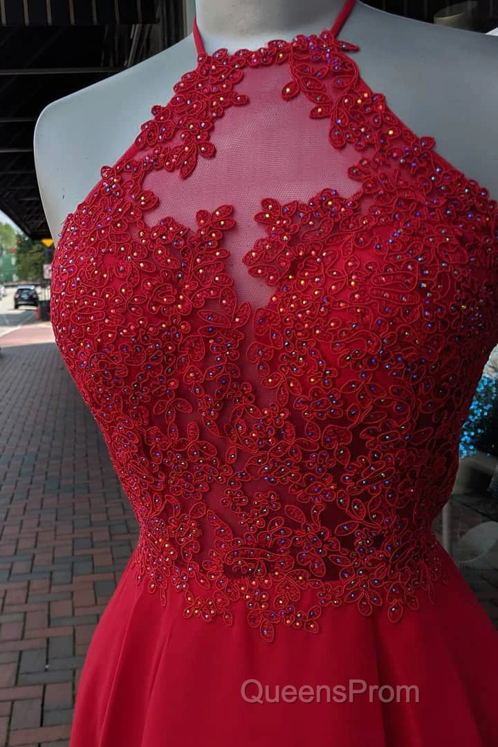 Halter Red Chiffon Appliques Beading Short Homecoming Dress Secondary image