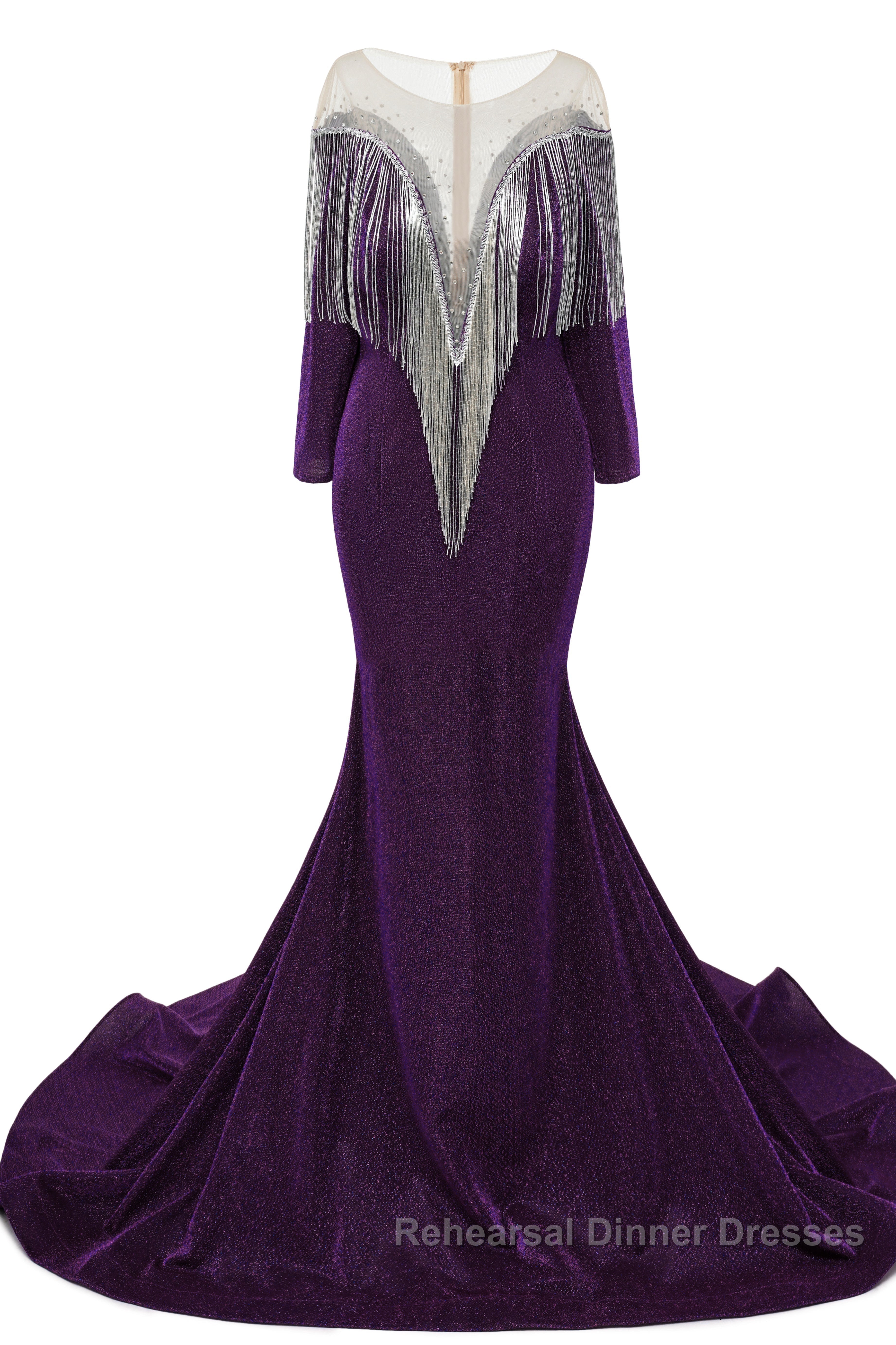 Deep V-neck Shiny Royal Blue Long sleeves Mermaid Semi Formal Prom Dresses