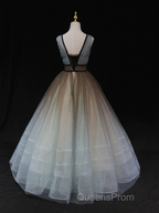 Glitter A-Line V Neck Tulle Long Evening Prom Dress Tulle Long Formal Party Dress
