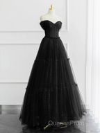 Burgundy A-line Off Shoulder Tulle Shiny Long Evening Prom Dress