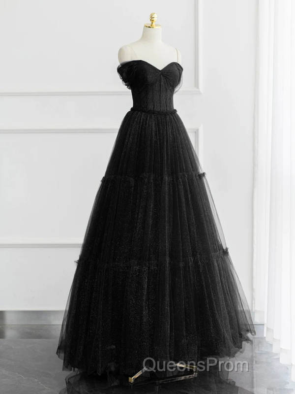 Burgundy A-line Off Shoulder Tulle Shiny Long Evening Prom Dress