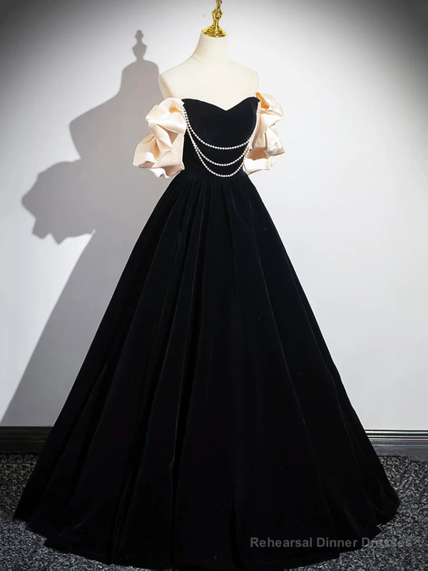 Black A-Line Velvet Long Prom Dress Formal Party Dress Main image