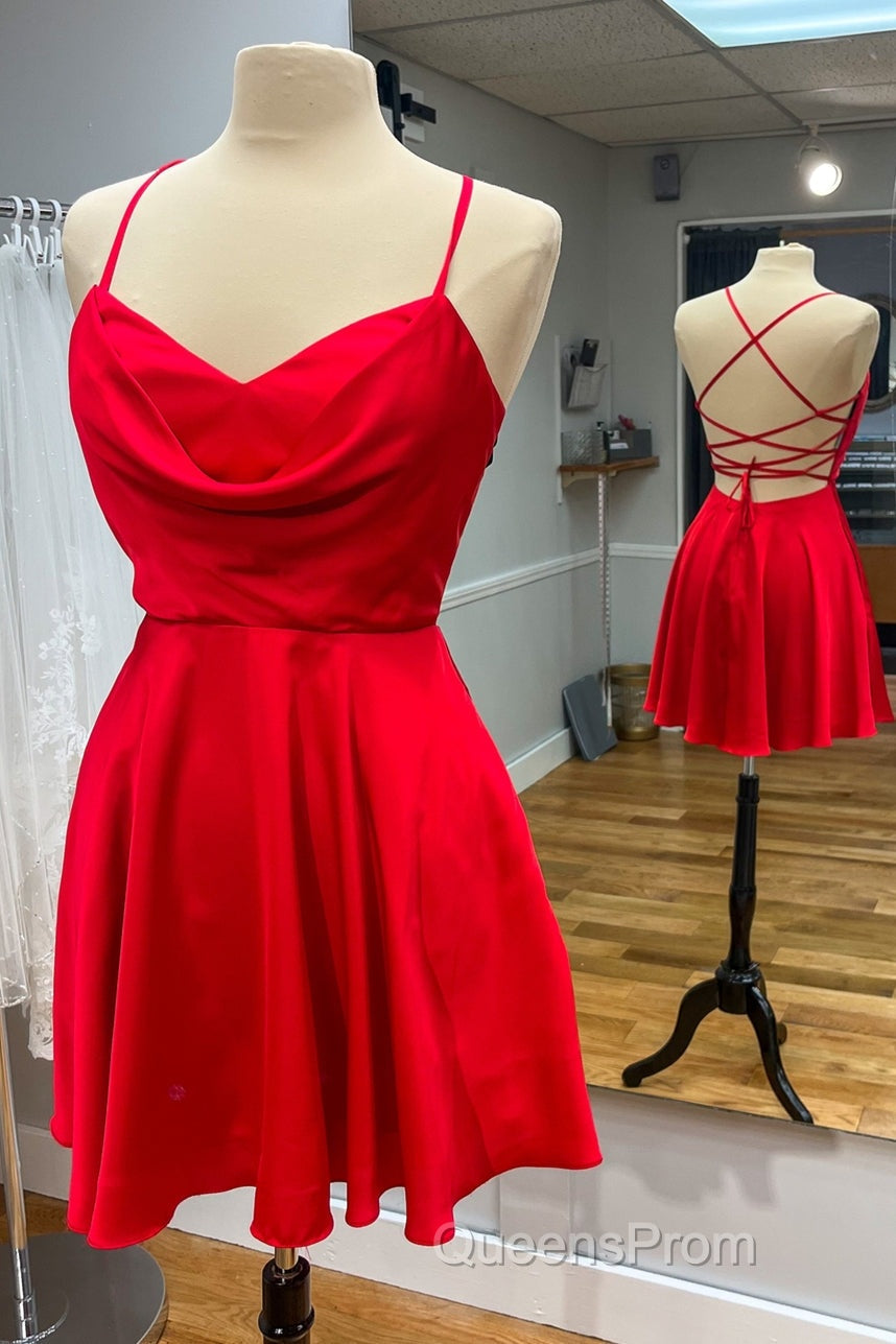 Neon Pink Cowl Neck A-Line Homecoming Dress Secondary image
