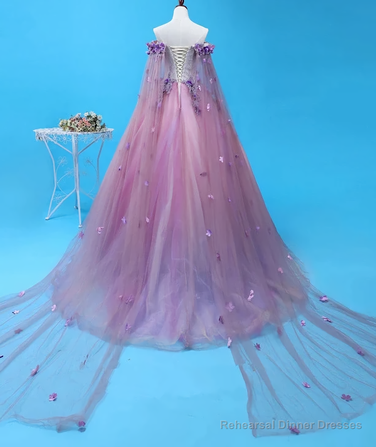 Light Purple Tulle Long Sweet 16 Gown Flowers Quinceanera Prom Dress Secondary image