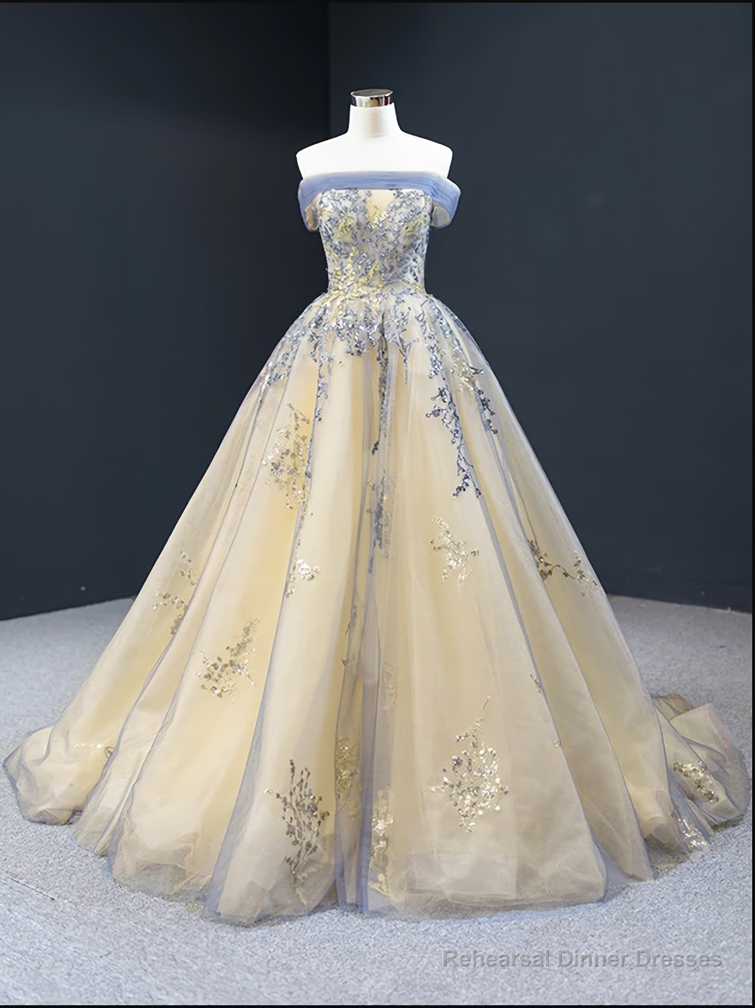 A Line Cape Sleeves Square Lace Tulle Prom Dresses, Evening Dresses Main image