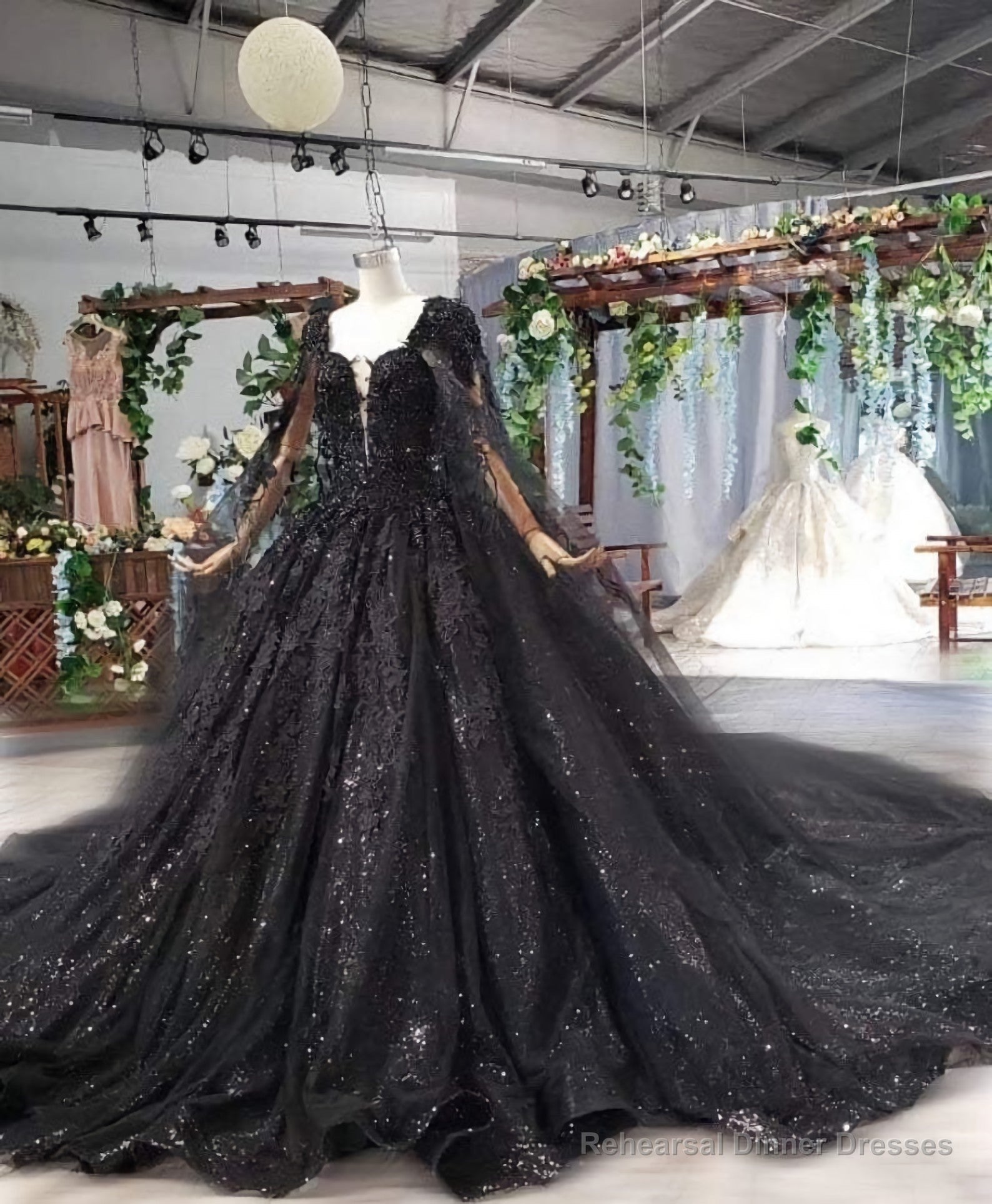 Top View Designer Shimmery Black Ball Gown Custom Made Bridal Occasion And Party Wear Main image