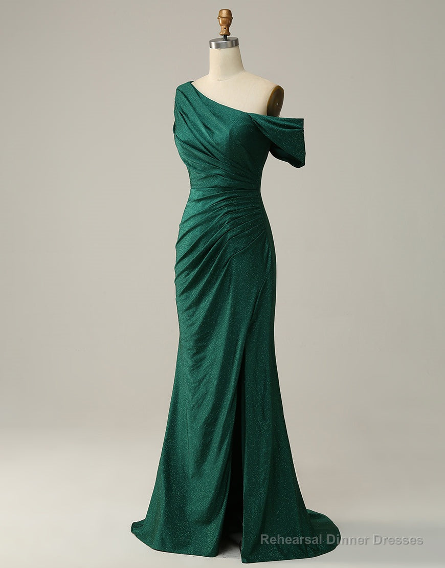 Dark Green Off The Shoulder Long Glitter Prom Dress With Split Secondary image