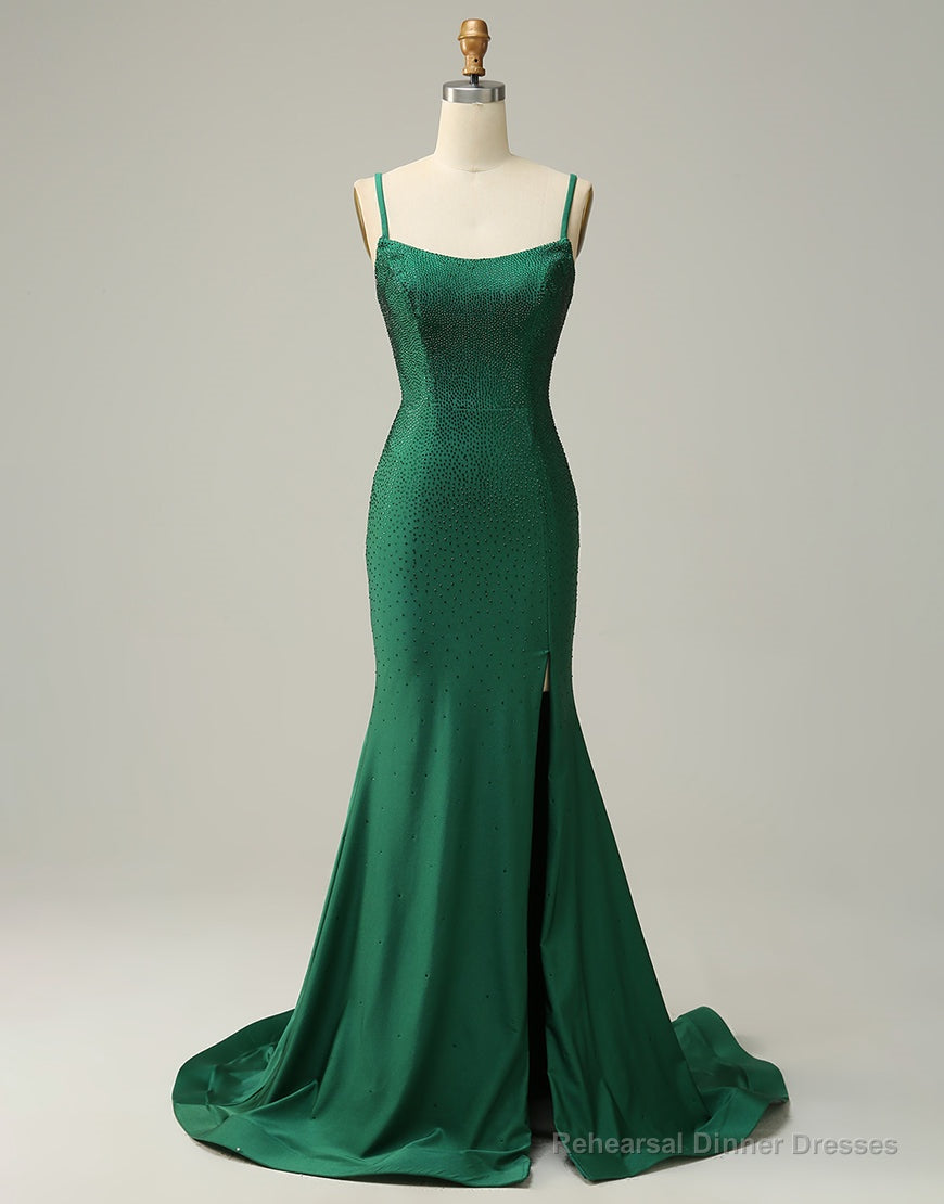 Dark Green Spaghetti Straps Corset back Prom Dress With Split Main image