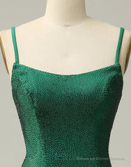 Dark Green Spaghetti Straps Corset back Prom Dress With Split