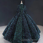 Glitter High Neck Open Back Lace Up Ball Gown Evening Prom Dress