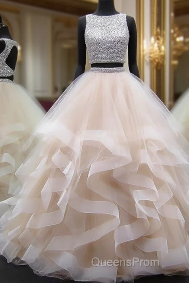 Crop Top Princess Ruffles Skirt Two Piece Evening Prom Dress Long Ball Gown Main image