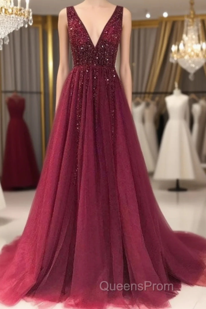 Custom Made Burgundy Tulle Lace Appliques Top Evening Prom Dress Long Main image