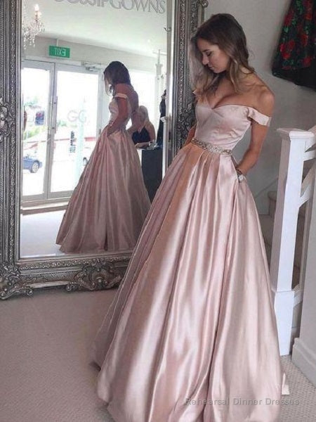 Dusty Pink Long Off Shoulders Prom Dress with Pockets Main image