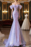 Purple Sweetheart Sequin Beaded Mermaid Long Evening Prom Dress,Purple Tulle Train Evening Prom Gown